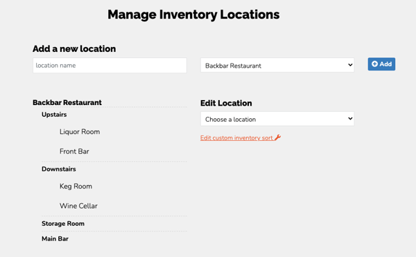 Backbar Inventory Locations