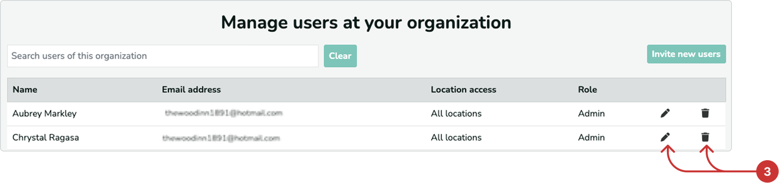 How do I edit or delete users in my organization?