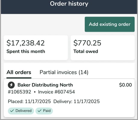 Mobile App - Add Existing Order-1