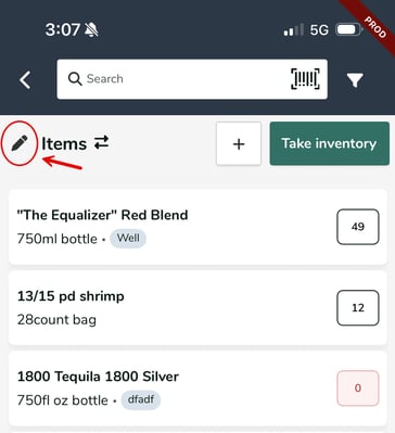 Mobile App - Items Screen Edit Item