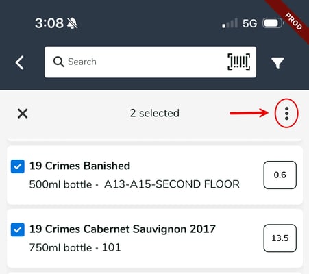 Mobile App - Items Screen Select Item