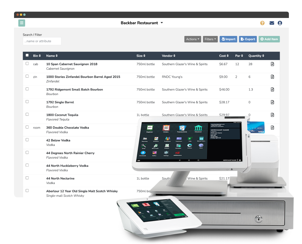 Clover POS and backbar inventory