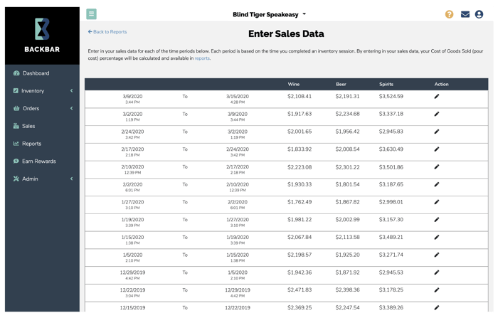 Enter Sales Data Page