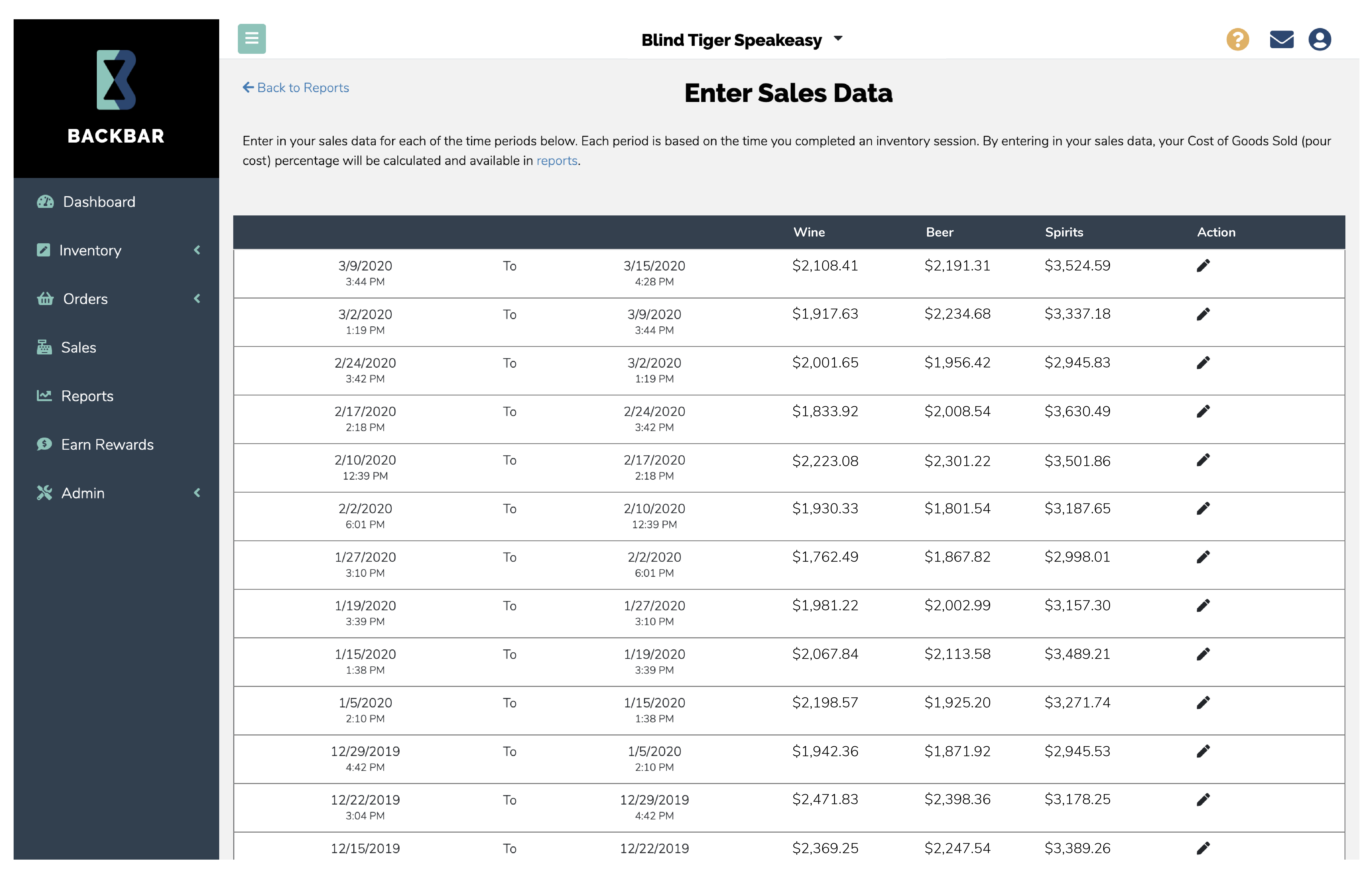 Enter Sales Data Page