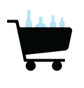 Illustration of shopping cart filled with liquor bottles
