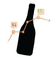 Illustration of wine bottle with pricing chart overlaid