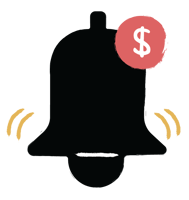Illustration of a bell ringing with a dollar sign