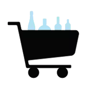 Shopping cart with various bottles of alcohol