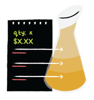 Illustration of a chart with lines pointing to a beaker filled with different liquids