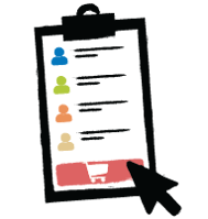 Illustration of a clipboard with an order summary and a cursor clicking to submit the order