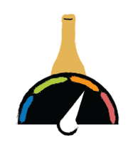 Illustration of a dial turned up and a beer bottle in background