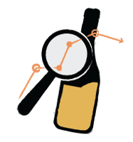 Illustration of half-filled liquor bottle with magnifying glass