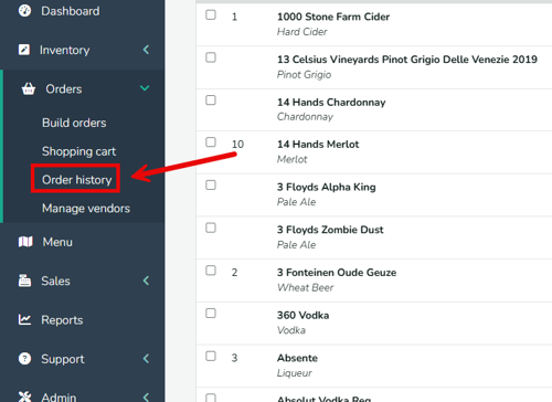 Web Inventory Items - Order History Nav