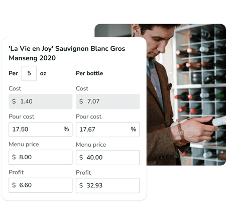 Each item in your inventory comes with a tool that calculates its profit, cost, and pour cost for you.