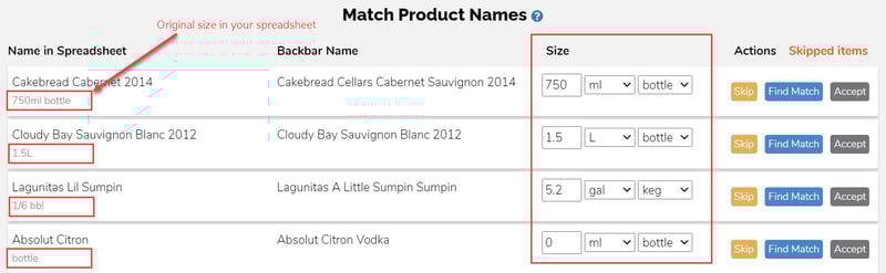 import size matching