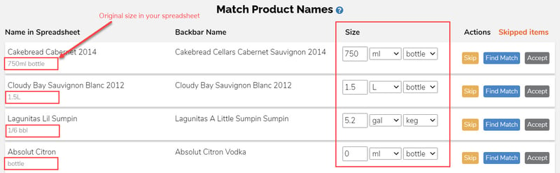 import size matching