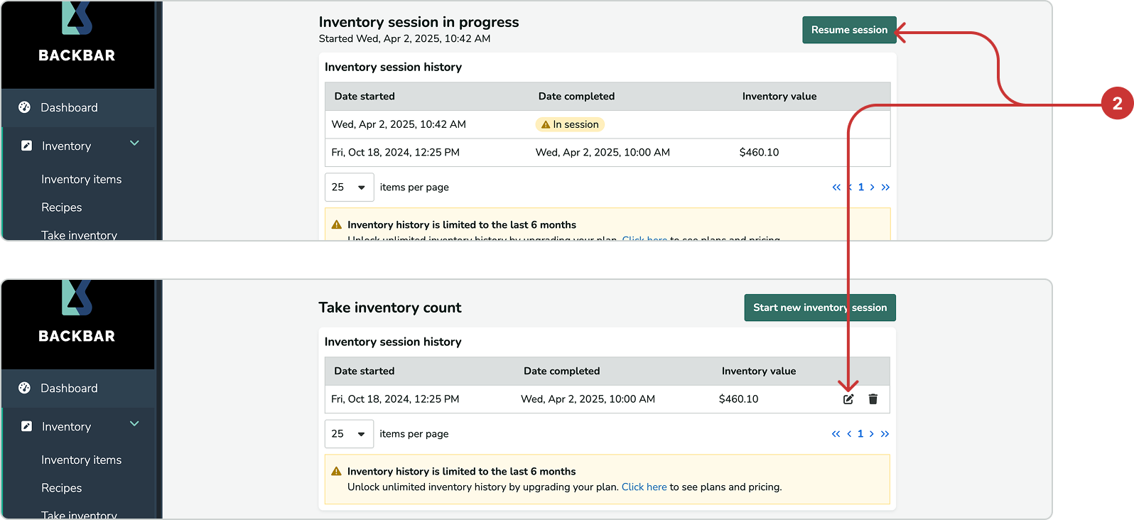inventory sessions