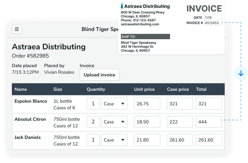 When you upload an invoice to Backbar, it extracts quantities and prices automatically.
