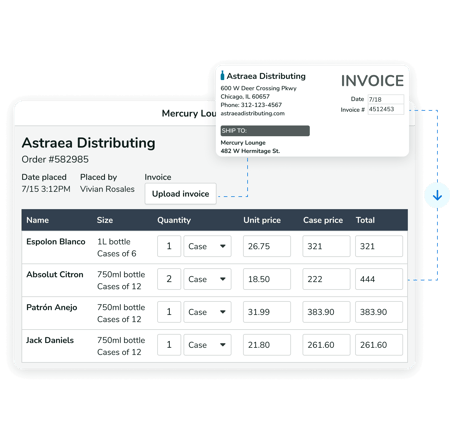 When you upload an invoice, Backbar automatically extracts key data like product quantities and costs.