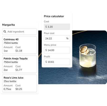 A graphic of the price calculator showing how to price out margarita cocktail