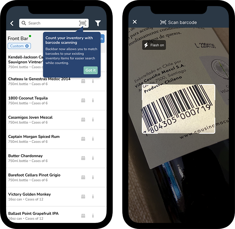 Phone scanning UPC code to take inventory at restaurant