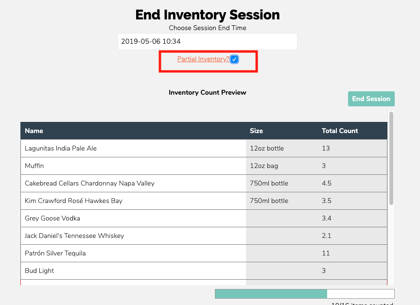 Partial Session Inventory 